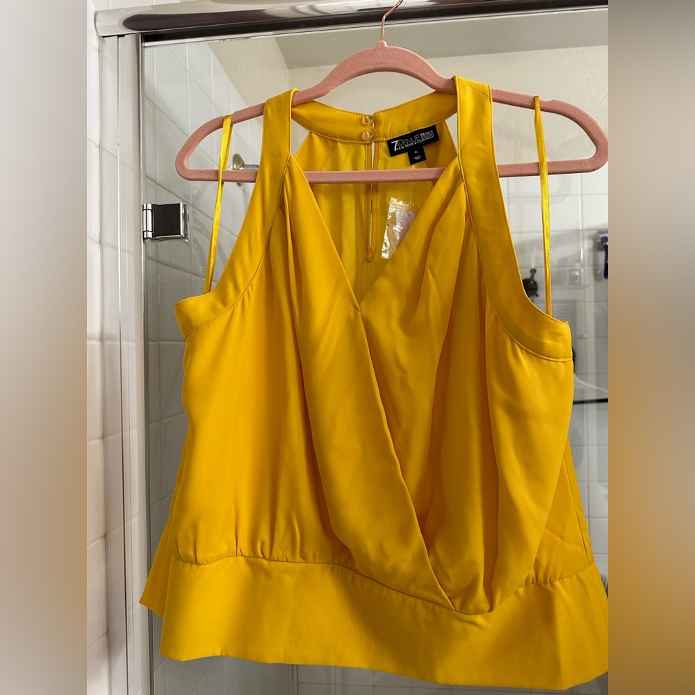 New York & Company Yellow Sleeveless Blouse